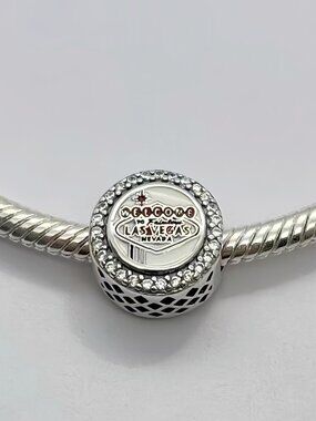 Pandora Jewel of Las Vegas Sign CZ Button Charm Vegas Exclusive